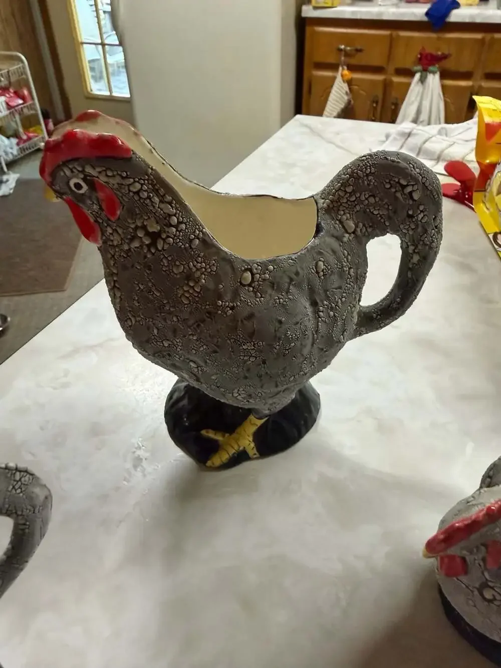 Vintage Applause Speckled Rooster & Hen Cream and Sugar Set